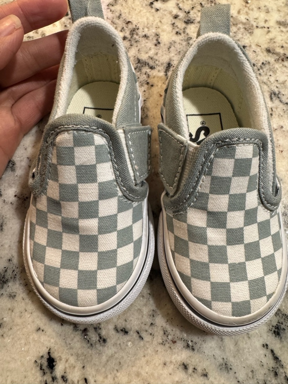 Vans Kids Slip-On Sneakers - Sage/White Checkerboard